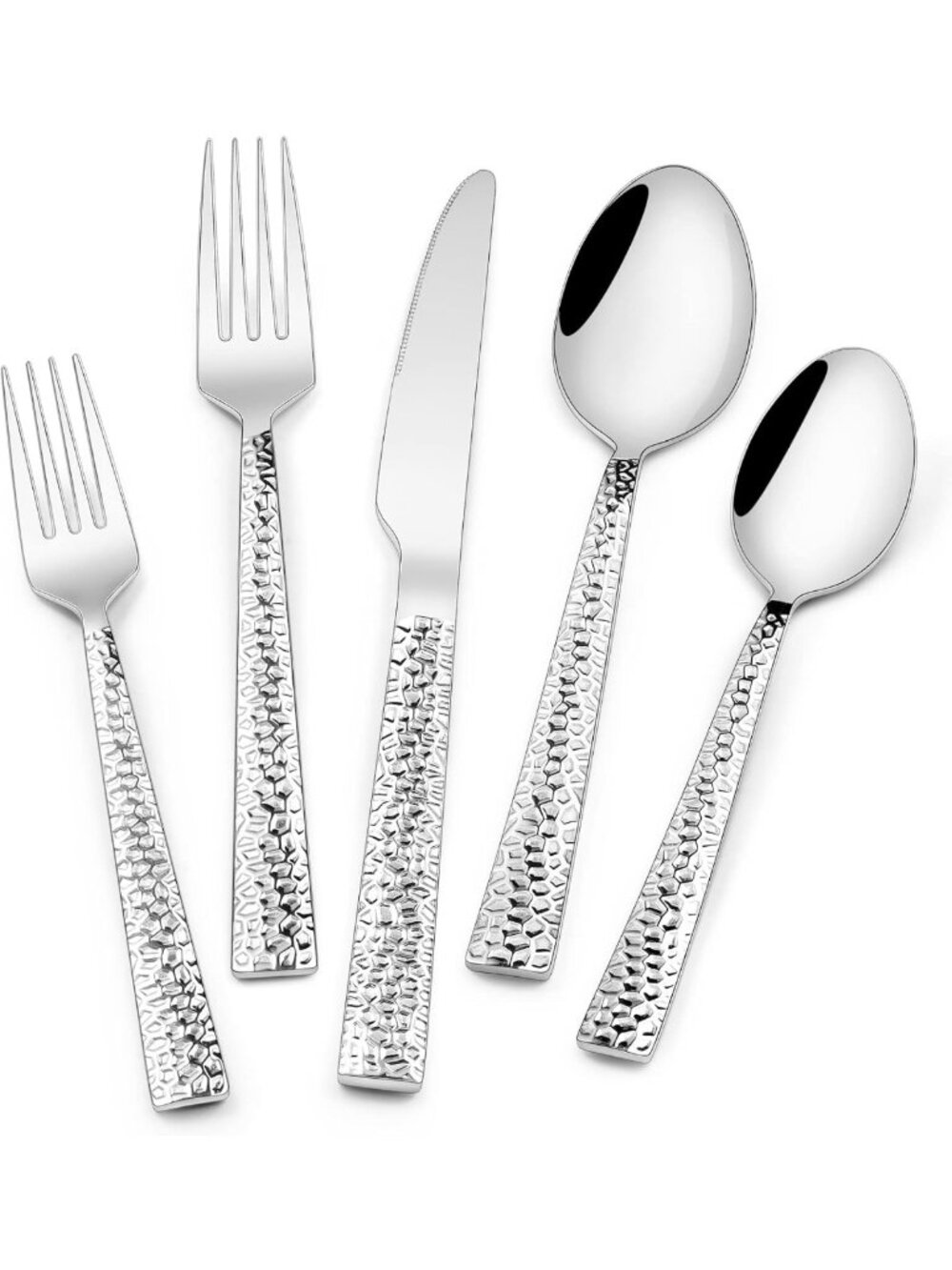 40-Piece Hammered Stainless Steel Flatware Set for 8 | Food-Grade Cutlery